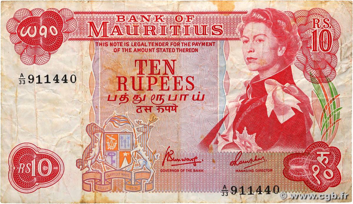 10 Rupees ÎLE MAURICE  1967 P.31c TB