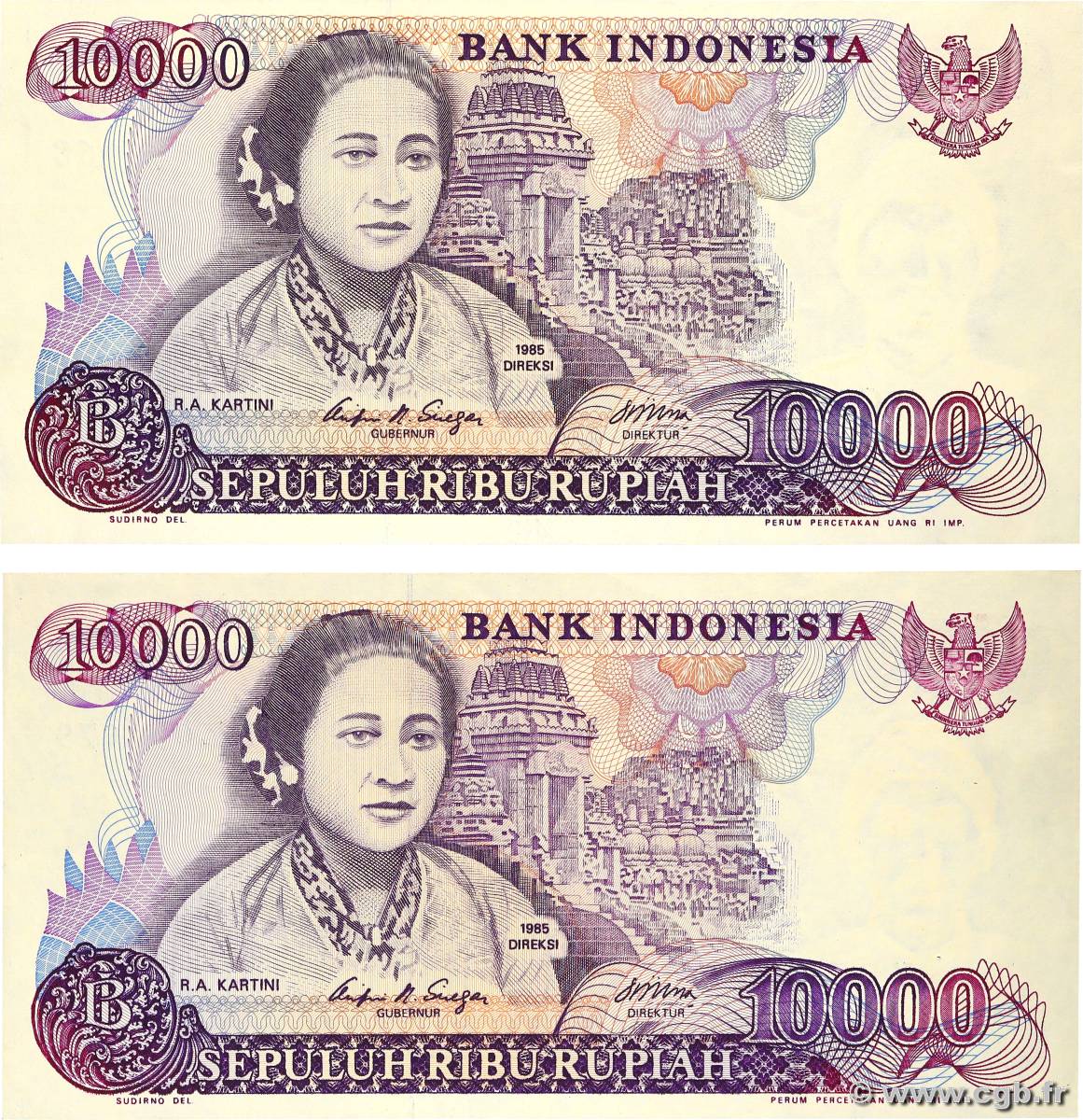 10000 Rupiah Lot INDONÉSIE  1985 P.126a SPL