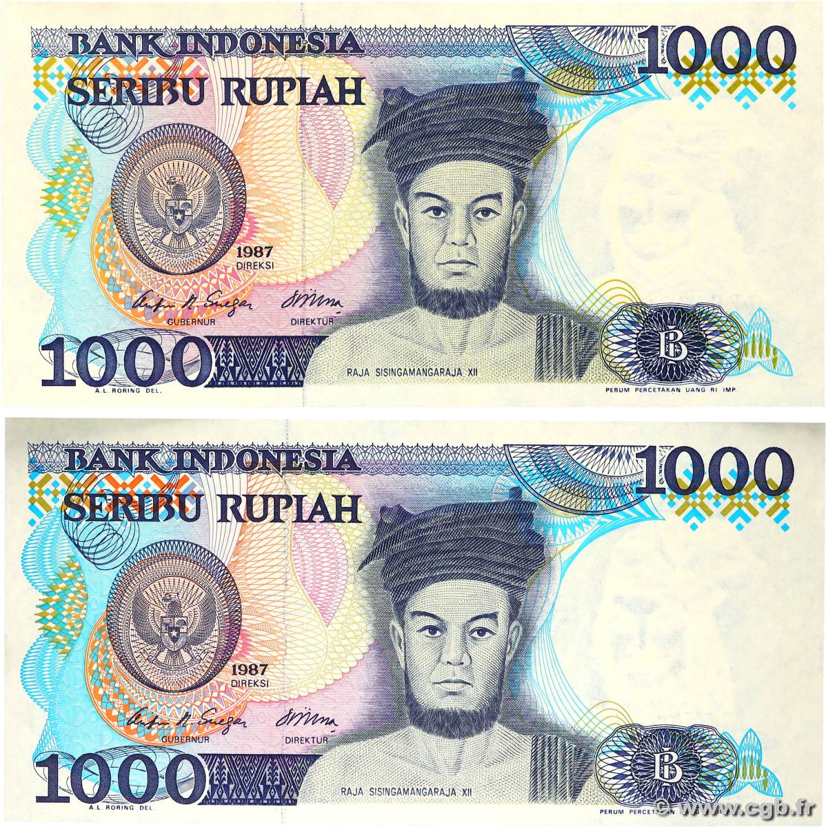 1000 Rupiah Lot INDONÉSIE  1987 P.124a pr.NEUF
