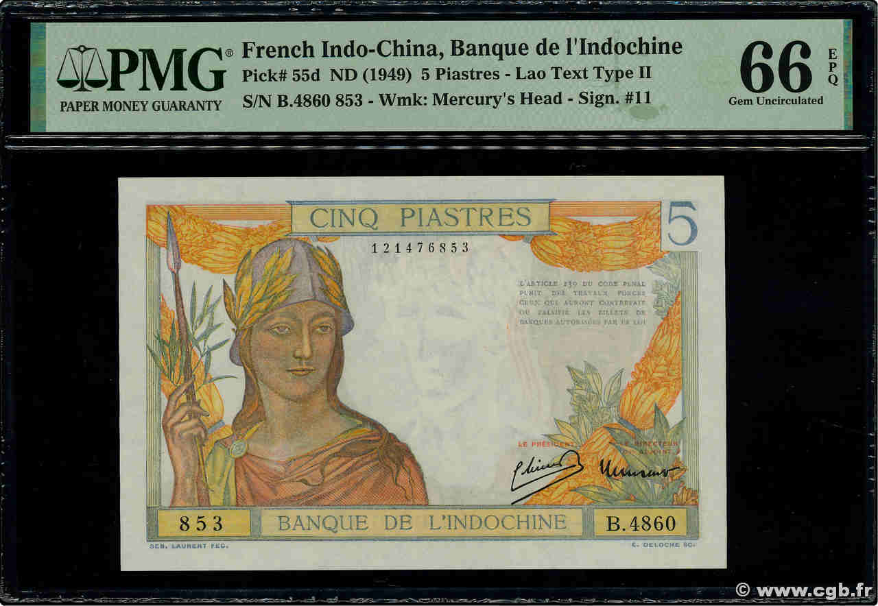 5 Piastres INDOCHINE FRANÇAISE  1949 P.055d NEUF