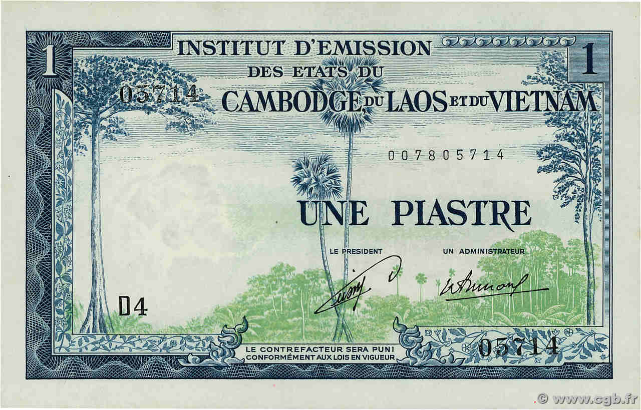 1 Piastre - 1 Kip INDOCHINE FRANÇAISE  1954 P.100 NEUF