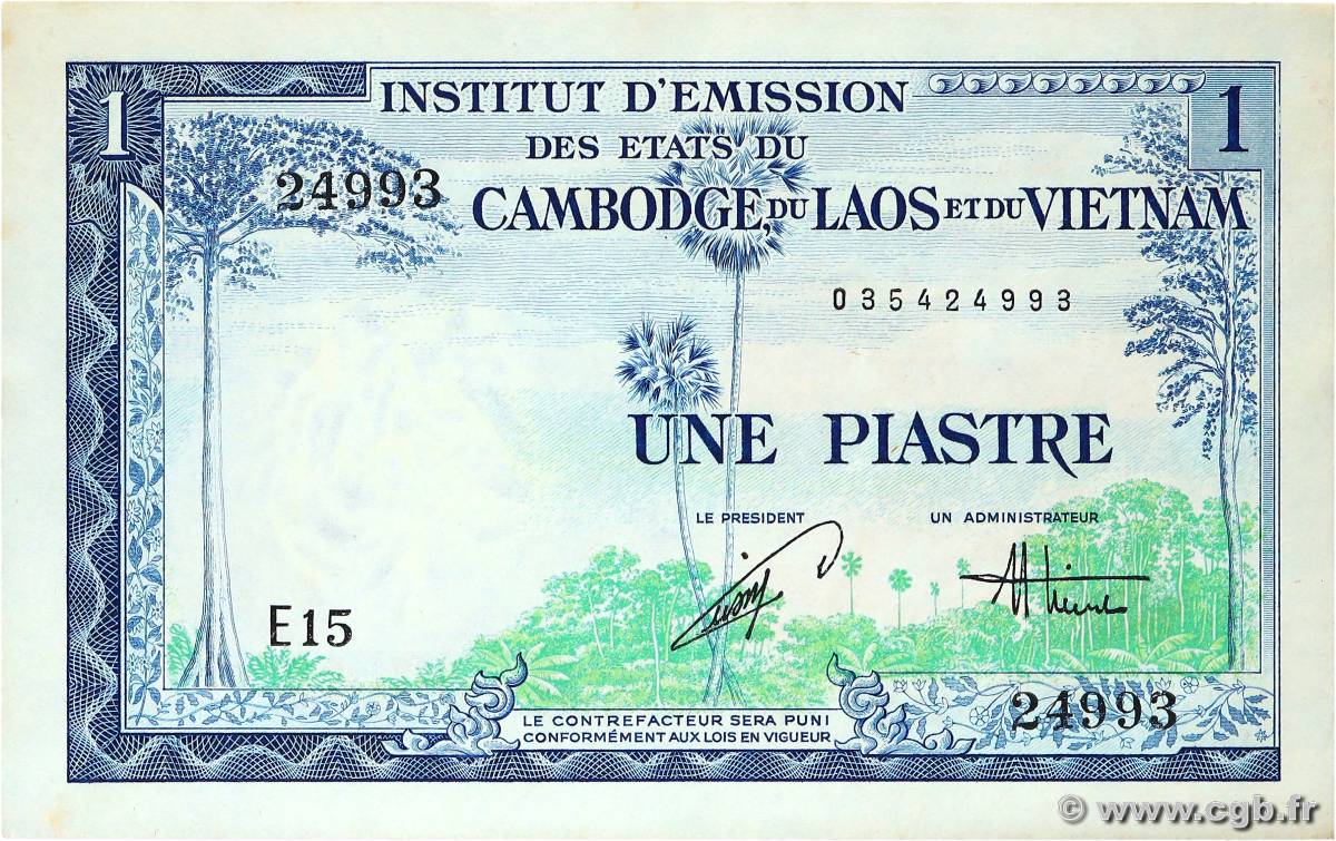 1 Piastre - 1 Dong INDOCHINE FRANÇAISE  1954 P.105 SPL+