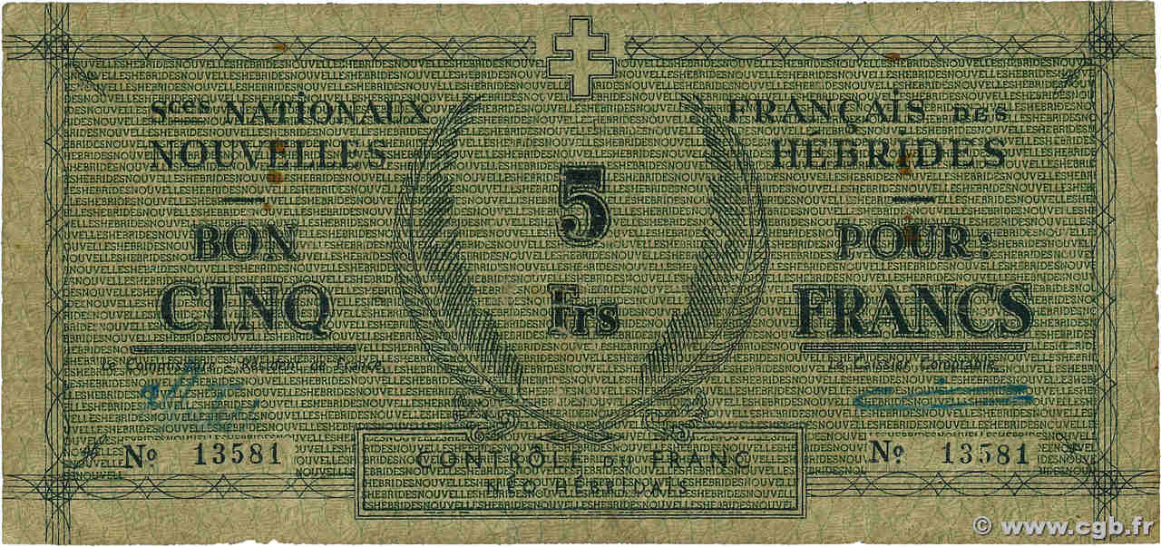 5 Francs NEW HEBRIDES  1943 P.01 VG