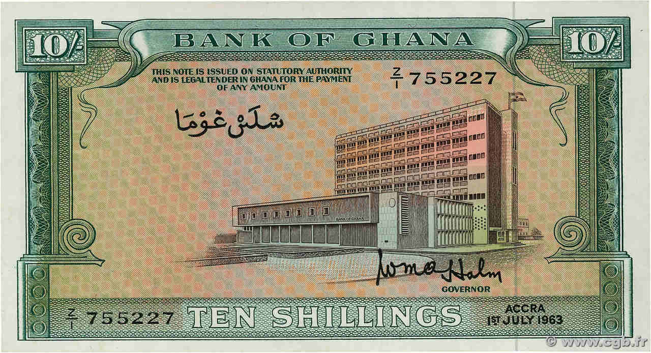 10 Shillings GHANA  1963 P.01d UNC-