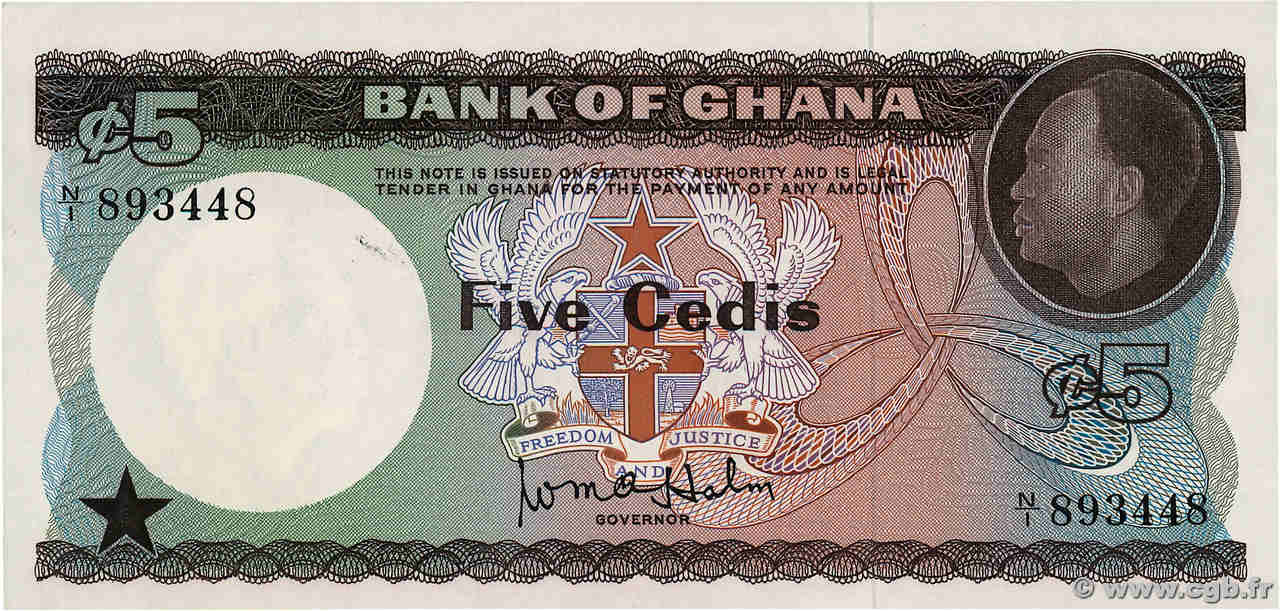 5 Cedis GHANA  1965 P.06a SPL