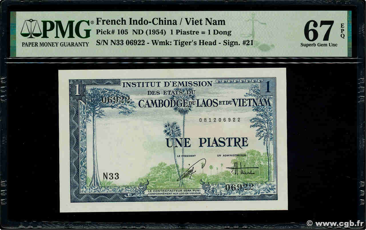 1 Piastre - 1 Dong INDOCHINE FRANÇAISE  1954 P.105 NEUF