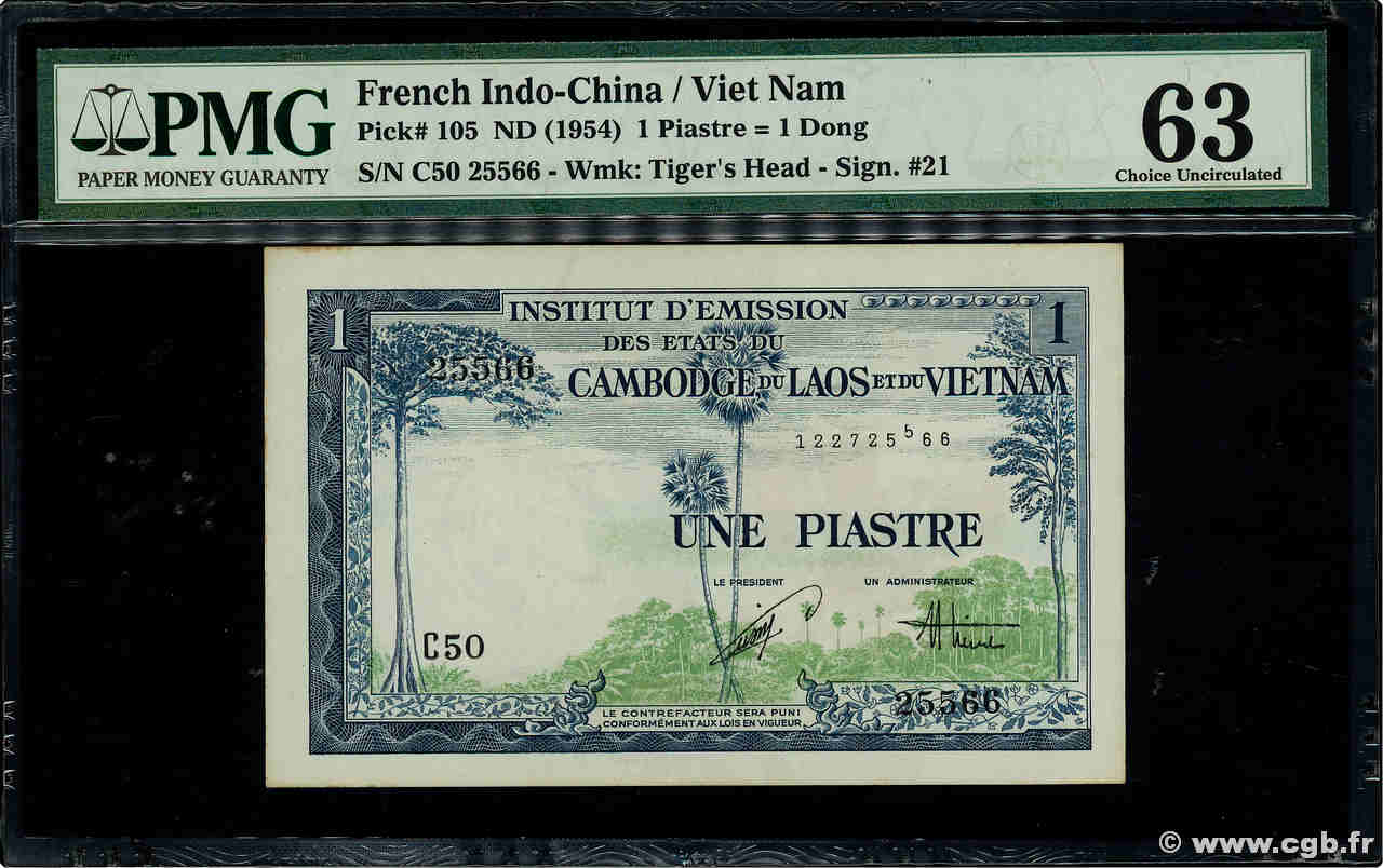 1 Piastre - 1 Dong Fauté INDOCHINE FRANÇAISE  1954 P.105 pr.NEUF