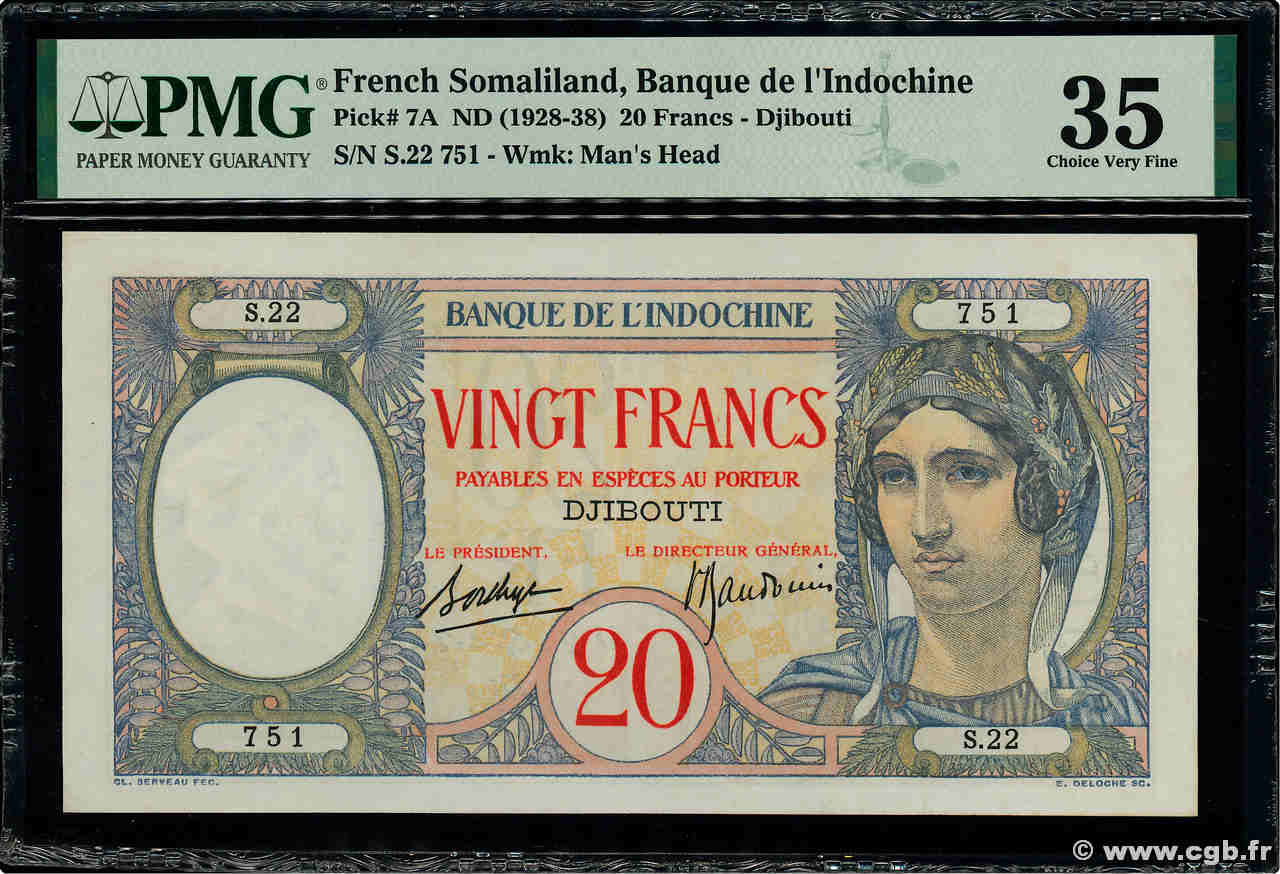 20 Francs DJIBOUTI  1941 P.07A TTB+