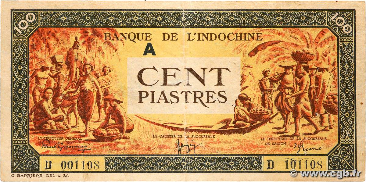 100 Piastres orange FRENCH INDOCHINA  1942 P.073 VF+