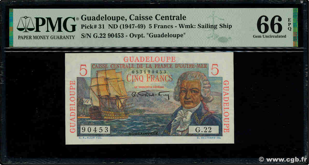 5 Francs Bougainville GUADELOUPE  1946 P.31 UNC