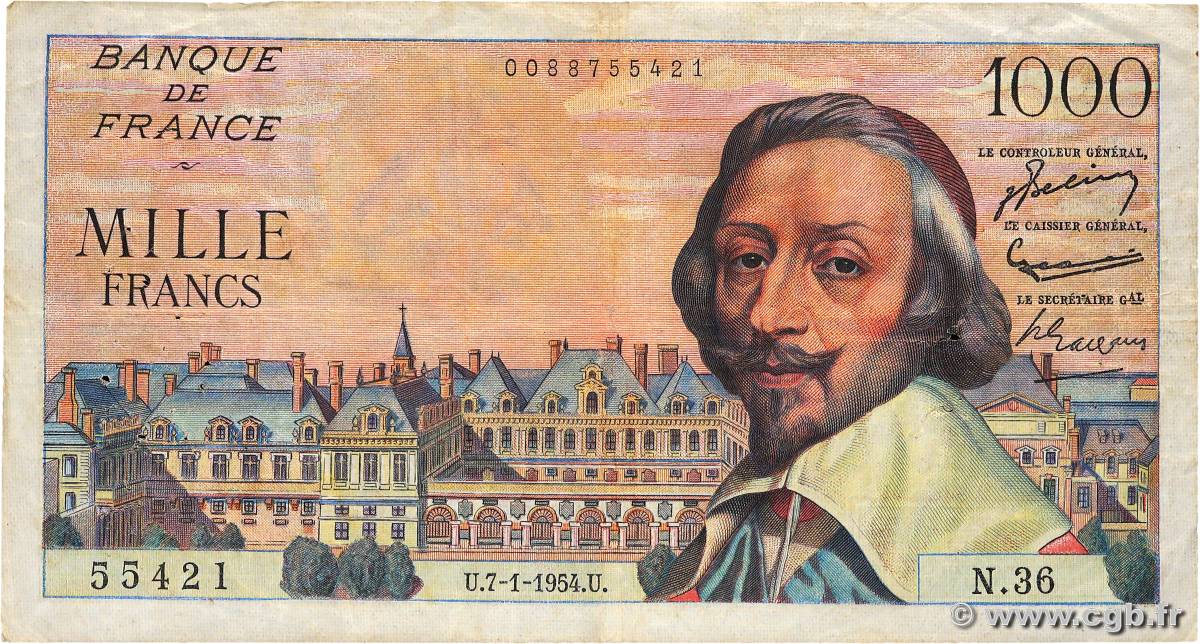 1000 Francs RICHELIEU FRANCIA  1954 F.42.04 BC