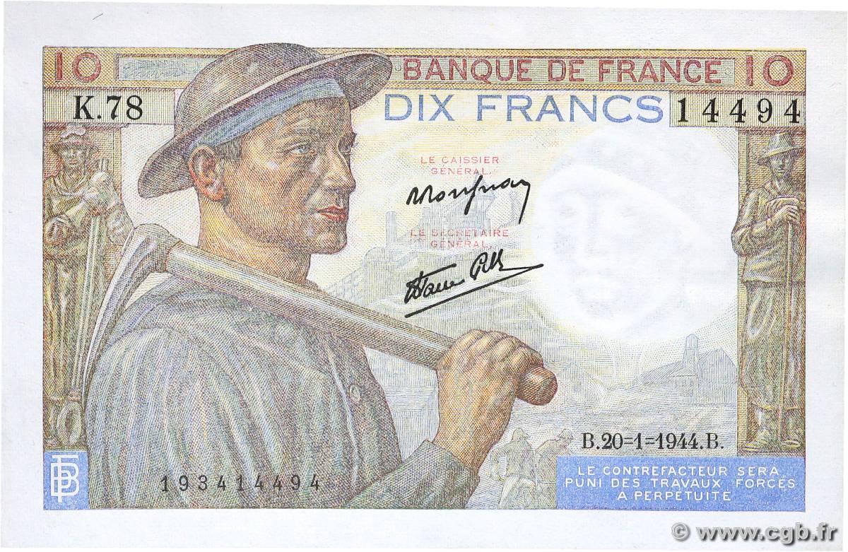 10 Francs MINEUR FRANCIA  1944 F.08.11 AU