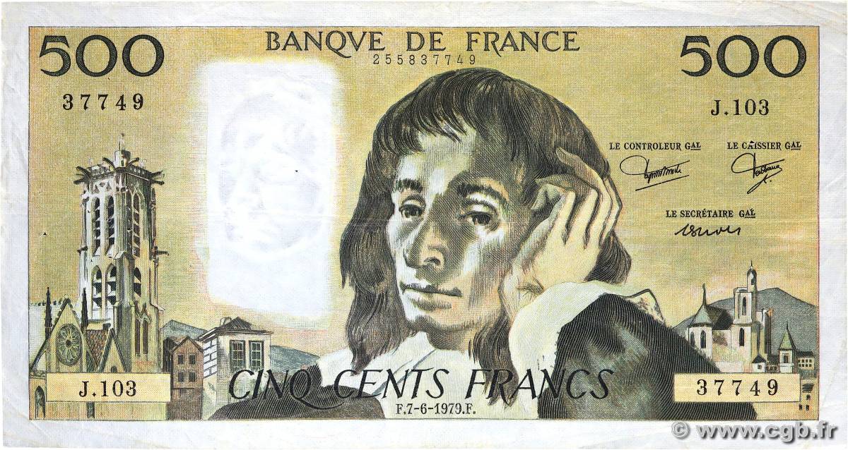 500 Francs PASCAL FRANCE  1979 F.71.20 TB
