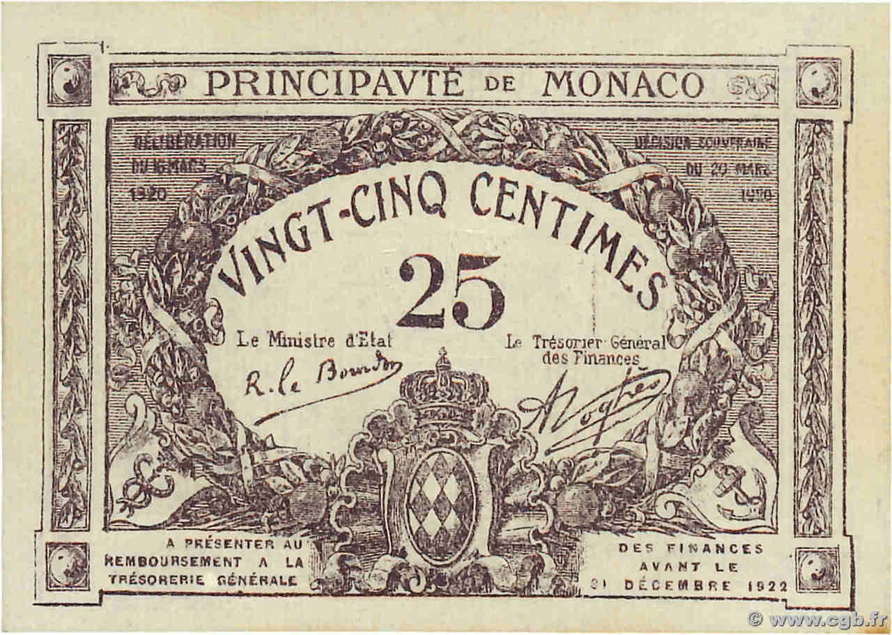 25 Centimes MONACO  1920 P.02b pr.NEUF