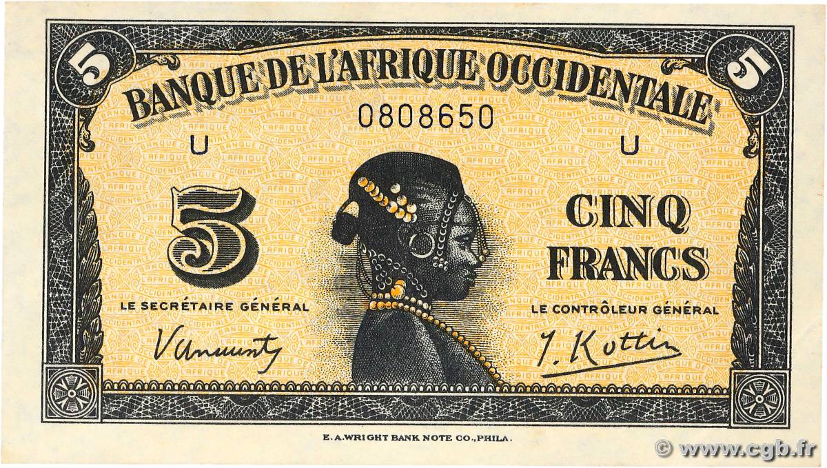 5 Francs  AFRIQUE OCCIDENTALE FRANÇAISE (1895-1958)  1942 P.28b SPL+