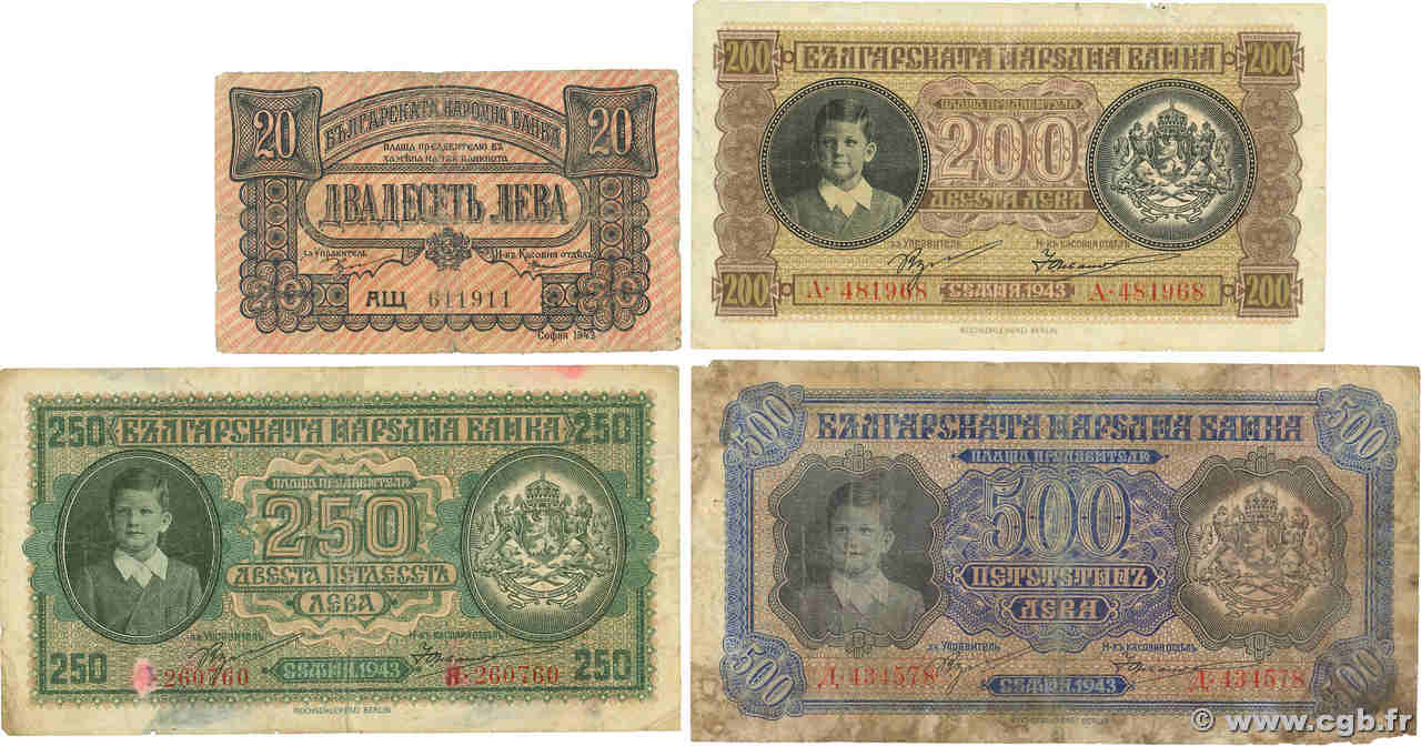 20 au 500 Leva Lot BULGARIA  1943 P.63a au P.066a G