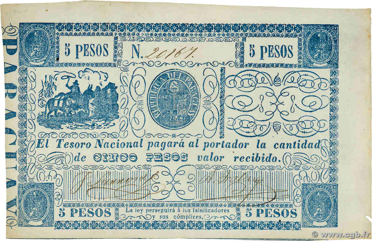 5 Pesos PARAGUAY  1865 P.025 AU
