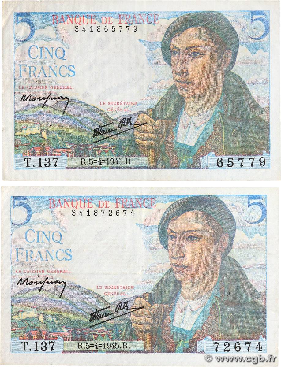 5 Francs BERGER Lot FRANCE  1945 F.05.06 TTB+