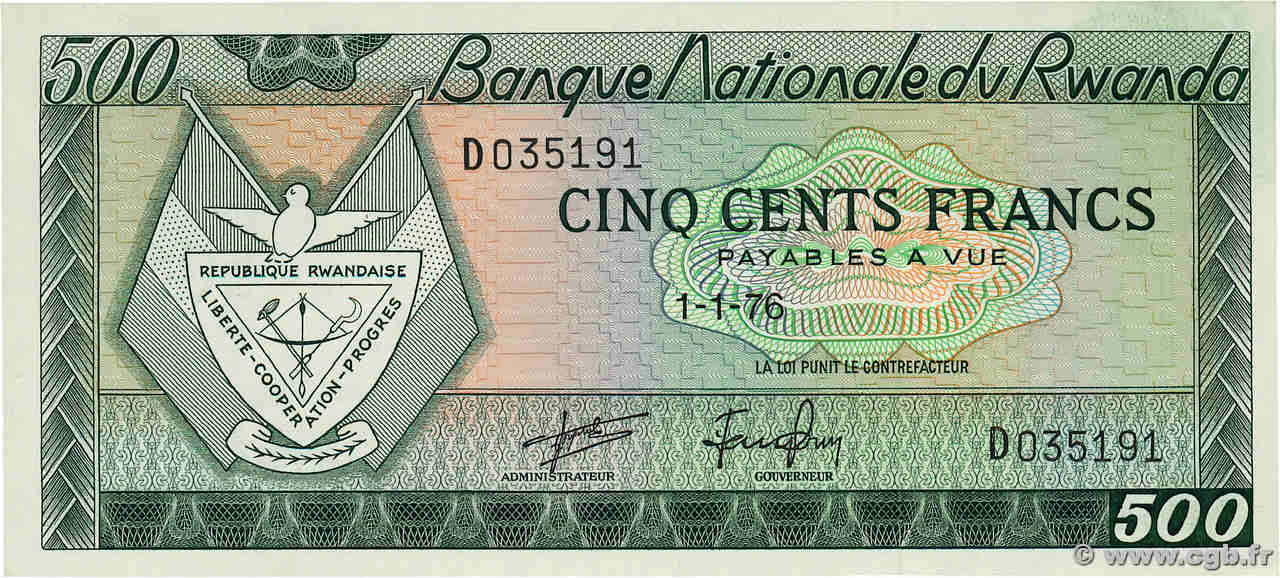500 Francs RWANDA  1976 P.09b pr.NEUF