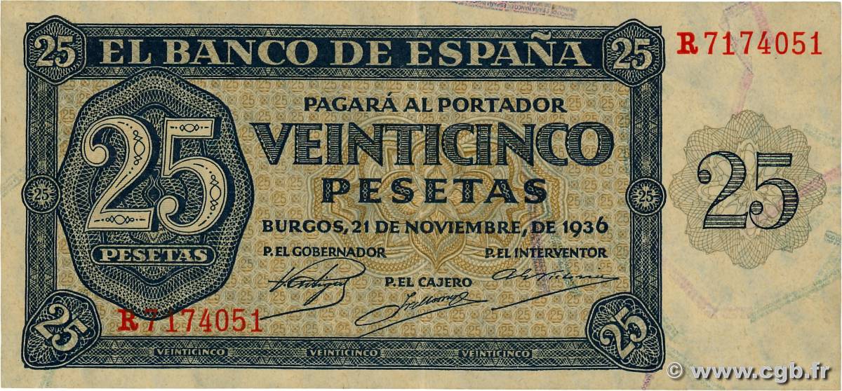 25 Pesetas ESPAGNE  1936 P.099 SUP+