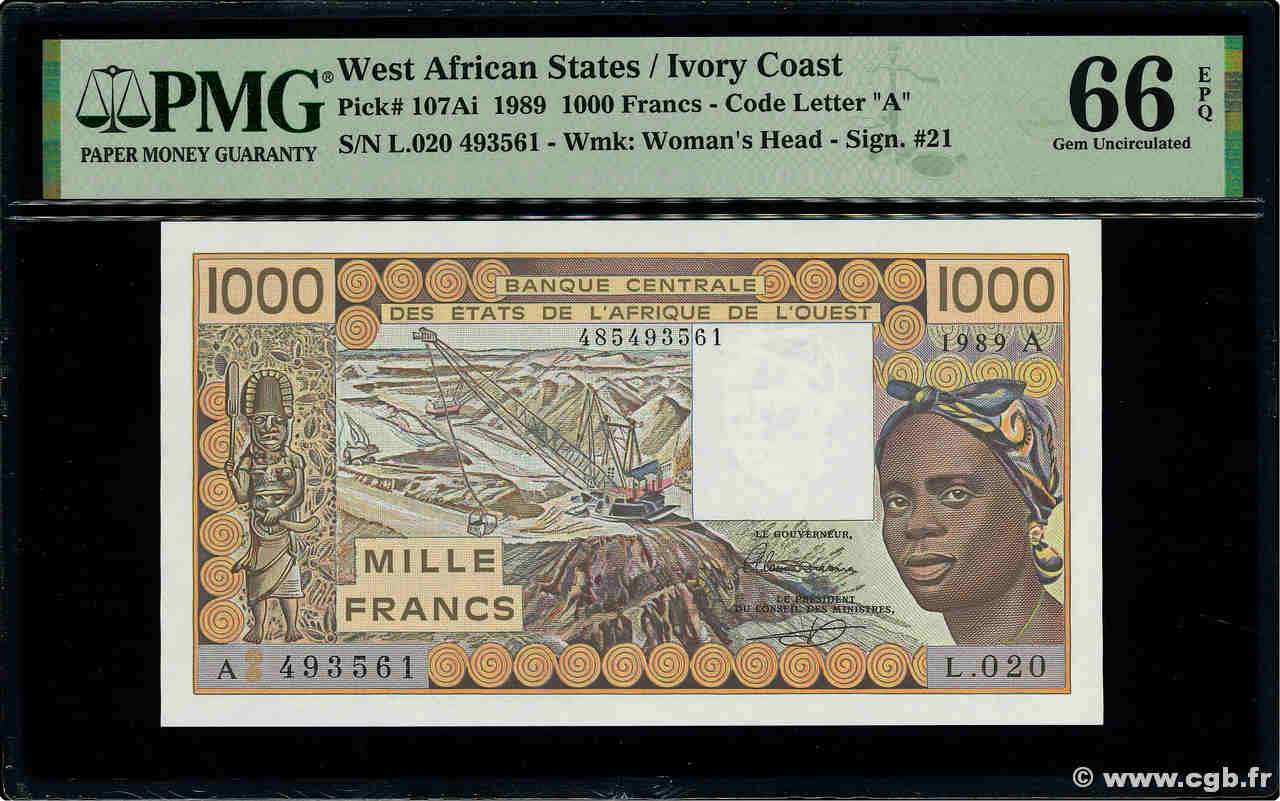 1000 Francs WEST AFRIKANISCHE STAATEN  1989 P.107Ai ST