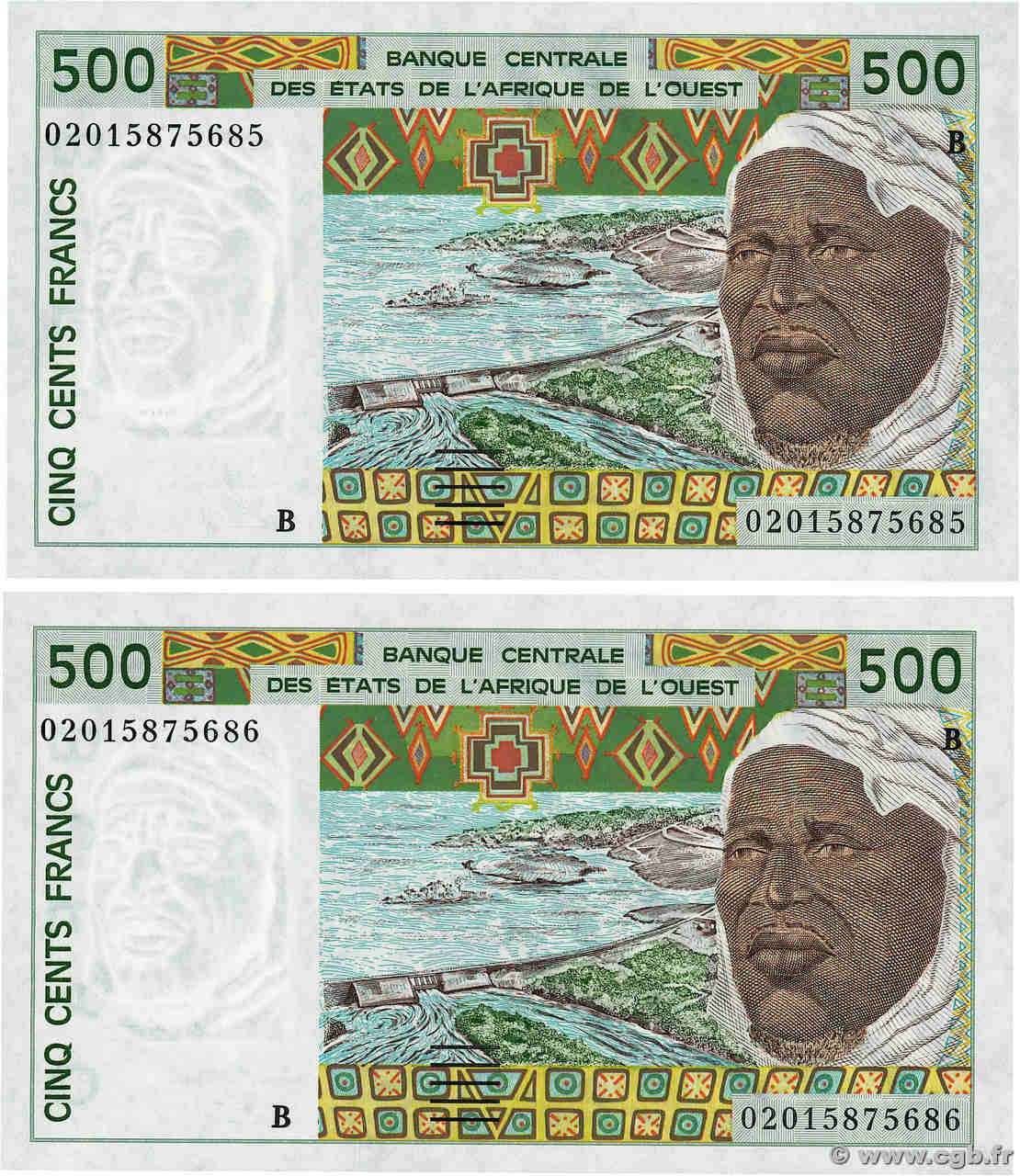 500 Francs Consécutifs ESTADOS DEL OESTE AFRICANO  2002 P.210Bn FDC