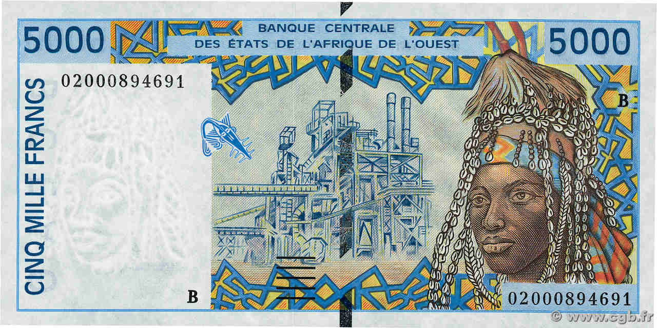 5000 Francs WEST AFRIKANISCHE STAATEN  2002 P.213Bl fST+
