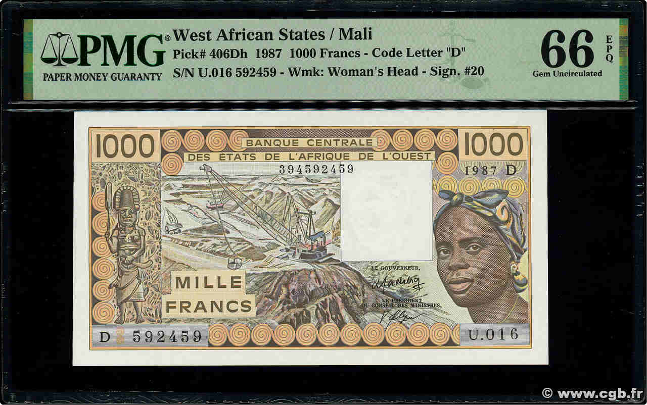 1000 Francs ESTADOS DEL OESTE AFRICANO  1987 P.406Dh FDC
