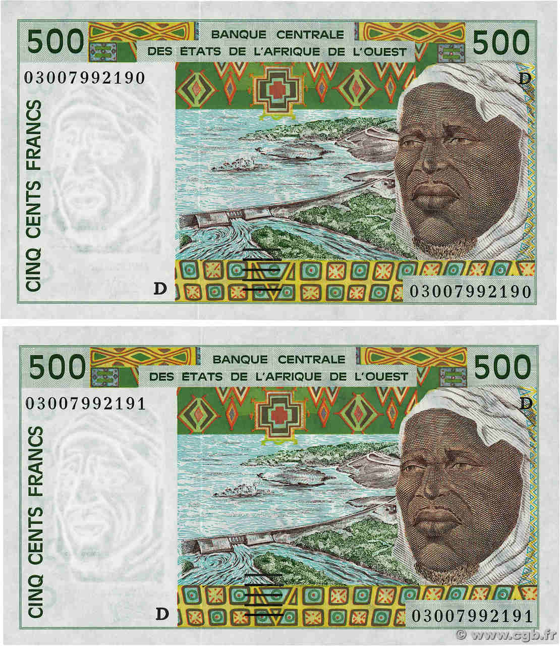 500 Francs Consécutifs WEST AFRICAN STATES  2003 P.410Dn UNC