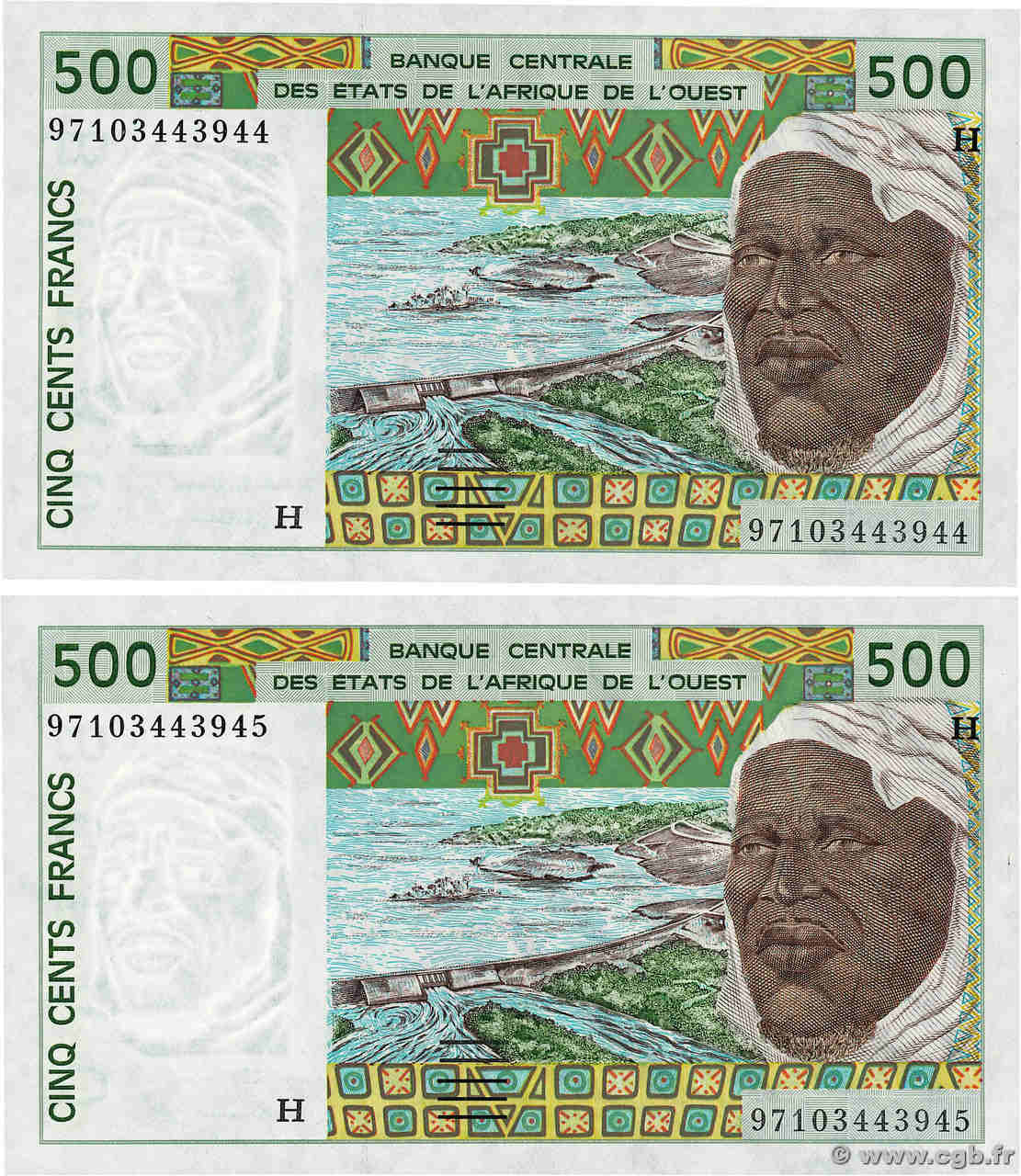 500 Francs Consécutifs WEST AFRICAN STATES  1997 P.610Hh UNC-