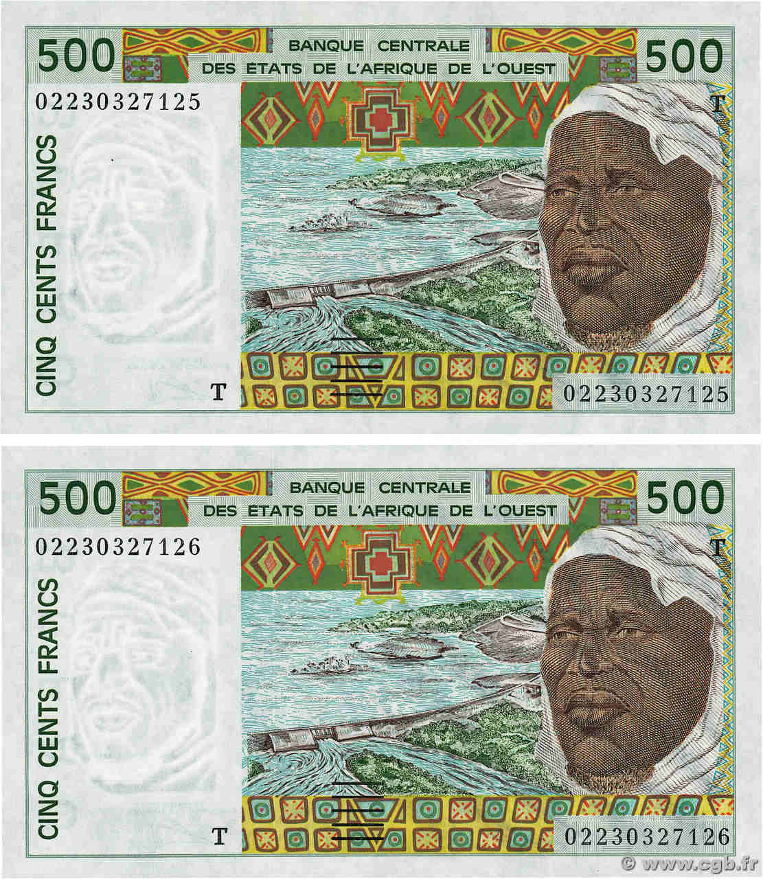 500 Francs Consécutifs ÉTATS DE L AFRIQUE DE L OUEST  2002 P.810Tm NEUF