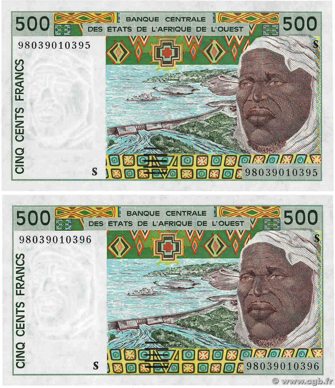 500 Francs Consécutifs WEST AFRICAN STATES  1998 P.910Sc UNC-