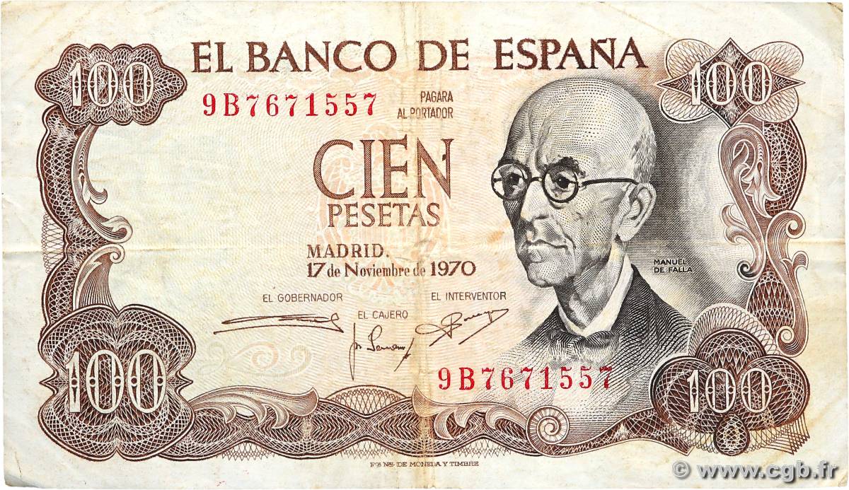 100 Pesetas Remplacement ESPAGNE  1970 P.152ar TB