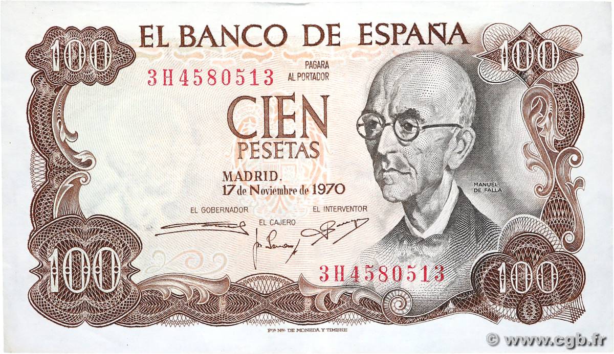 100 Pesetas SPAIN  1970 P.152a XF