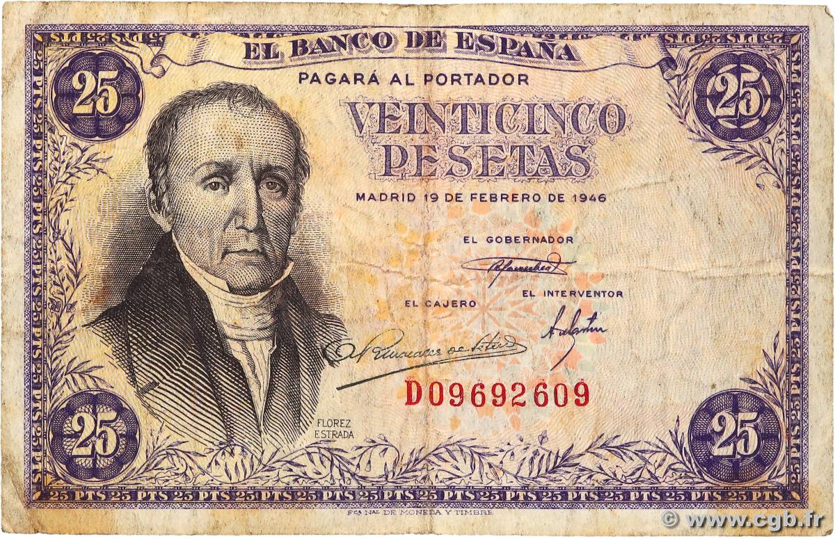 25 Pesetas ESPAGNE  1946 P.130a TB