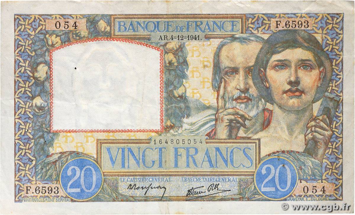 20 Francs TRAVAIL ET SCIENCE FRANCIA  1941 F.12.20 MBC