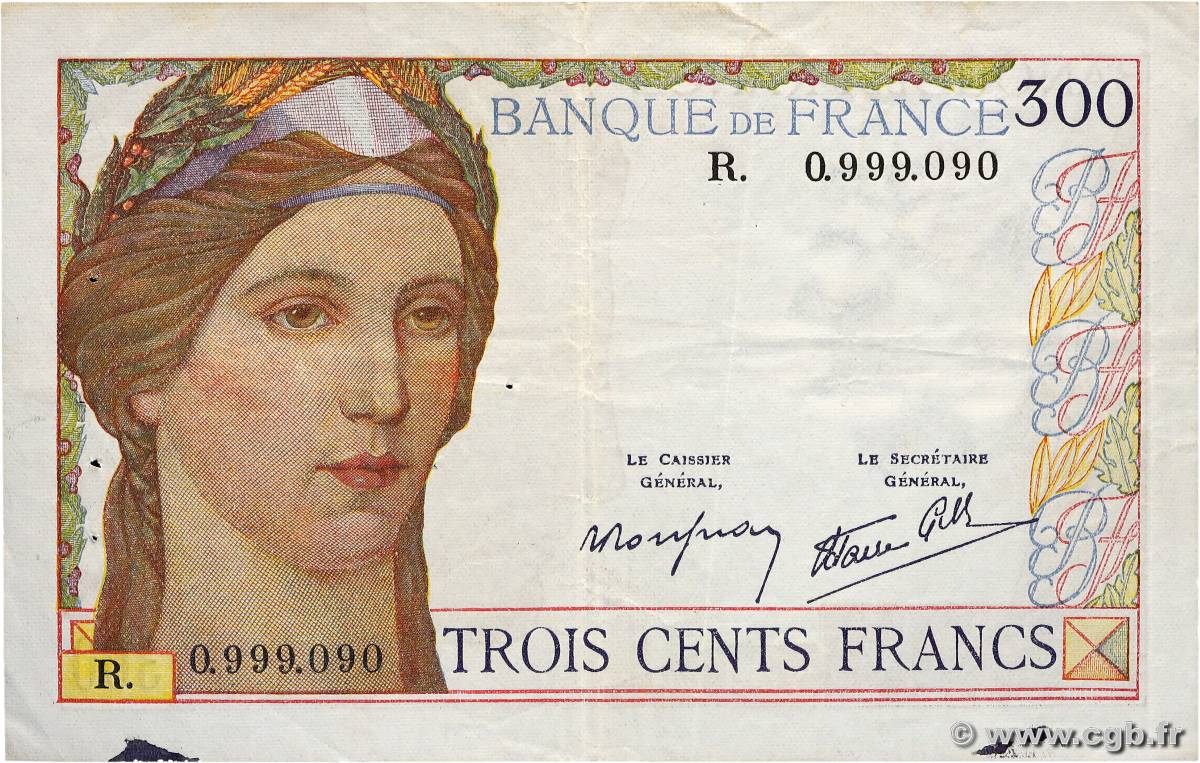 300 Francs Numéro spécial FRANCE  1939 F.29.03 VF-