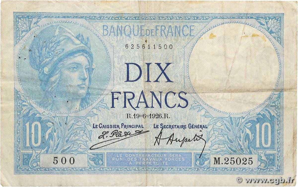 10 Francs MINERVE FRANCE  1926 F.06.10 F