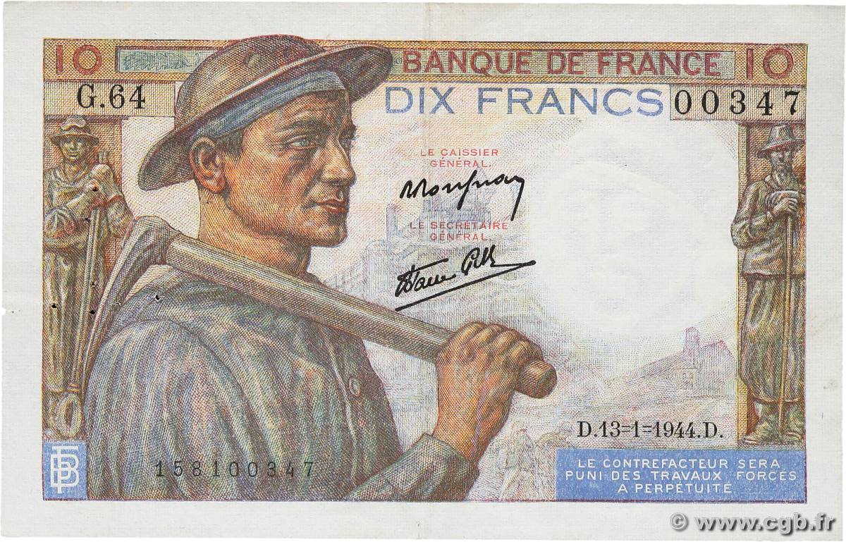 10 Francs MINEUR FRANCE  1944 F.08.10 VF