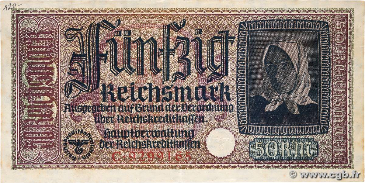 50 Reichsmark GERMANY  1940 P.R140 XF+