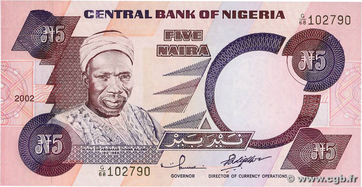 5 Naira NIGERIA  2002 P.24g UNC-