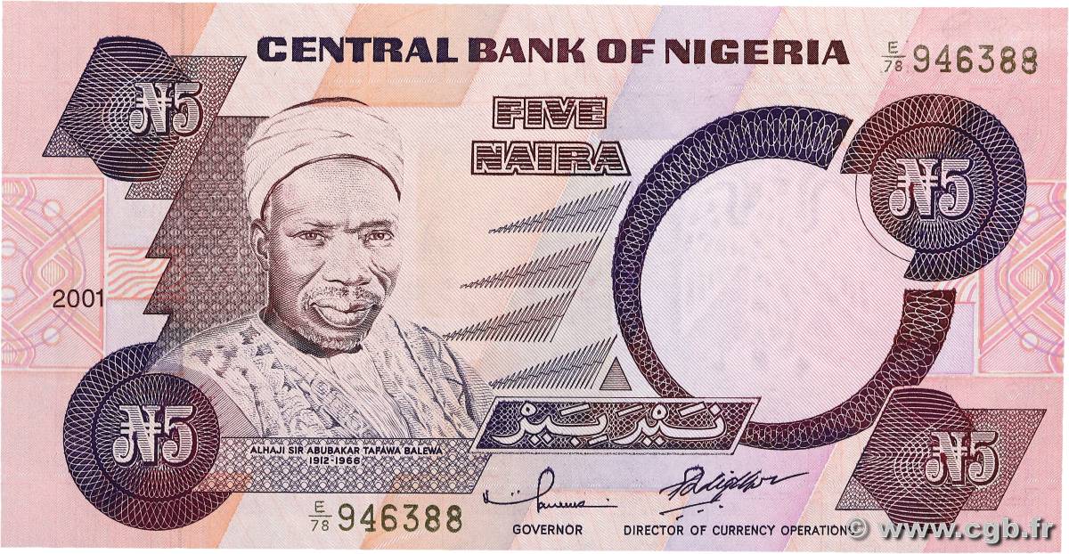 5 Naira NIGERIA  2001 P.24g UNC