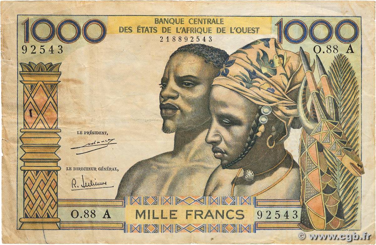 1000 Francs WEST AFRICAN STATES  1971 P.103Ah F+