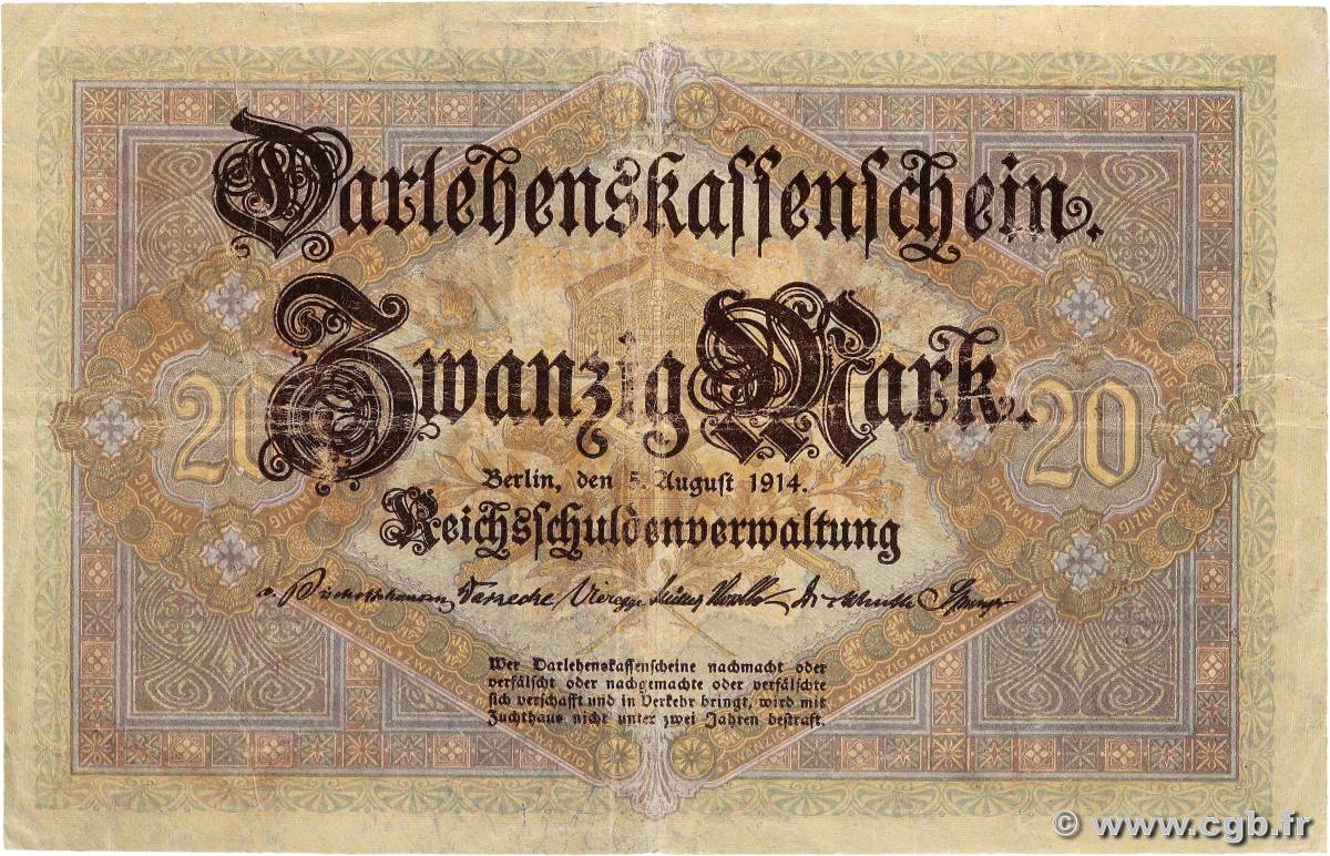 20 Mark GERMANY  1914 P.048 VF