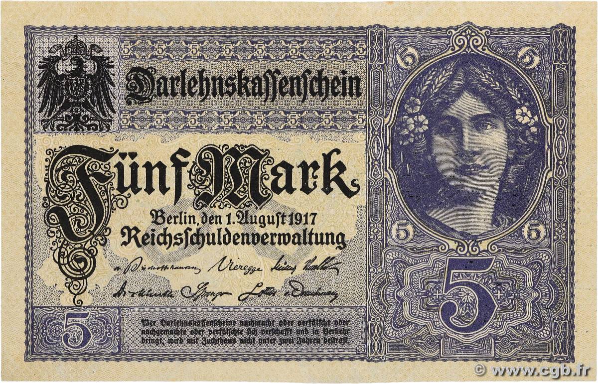 5 Mark GERMANY  1917 P.056b UNC-