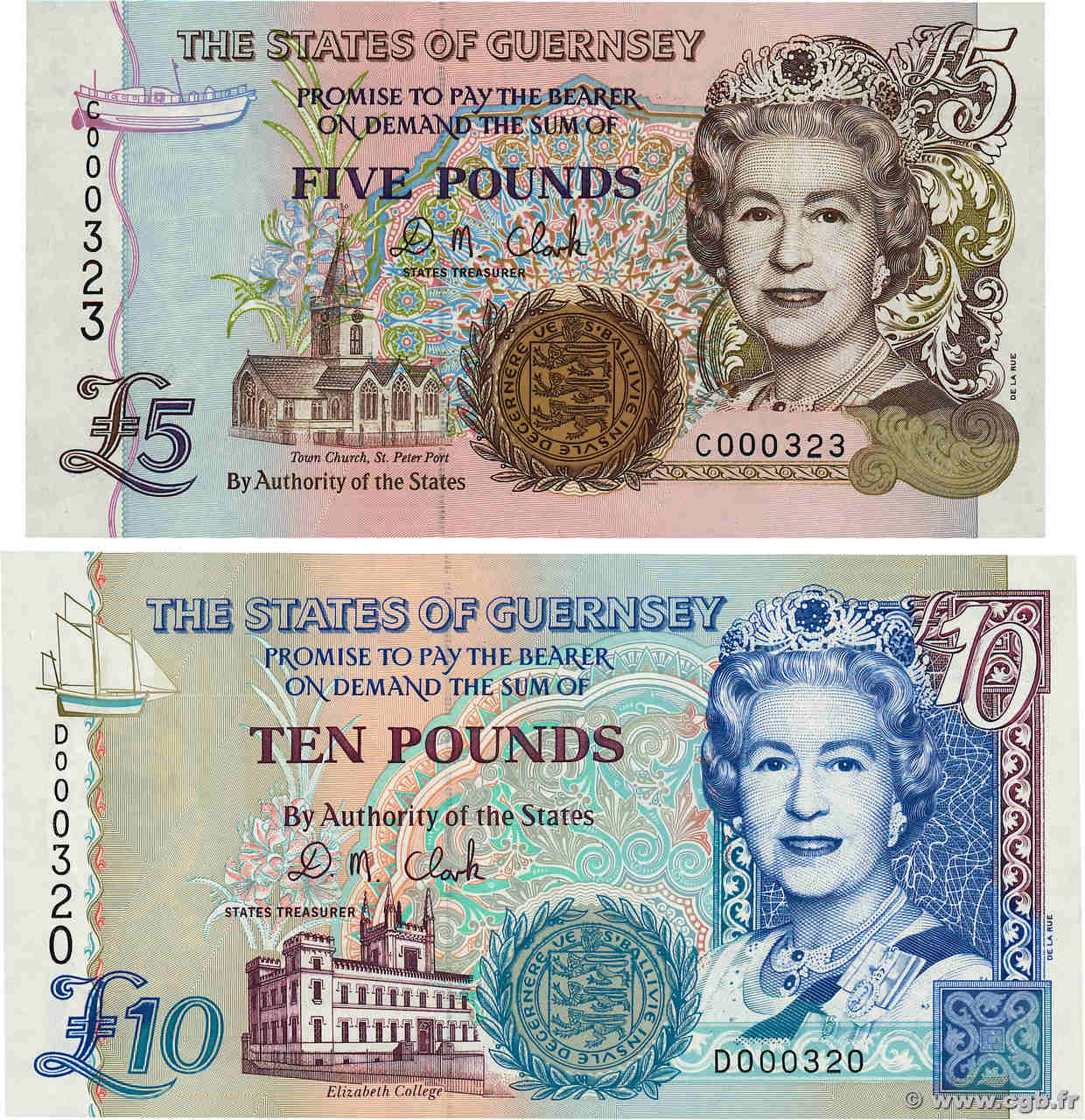 5 et 10 Pounds Lot GUERNSEY  2008 P.56b et P.57b AU+