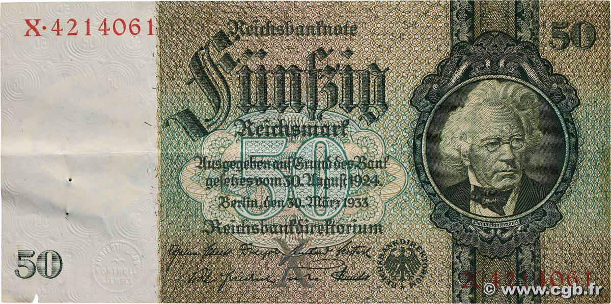 50 Reichsmark GERMANIA  1933 P.182 q.SPL