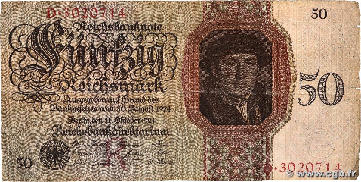 50 Reichsmark GERMANY  1924 P.177 F