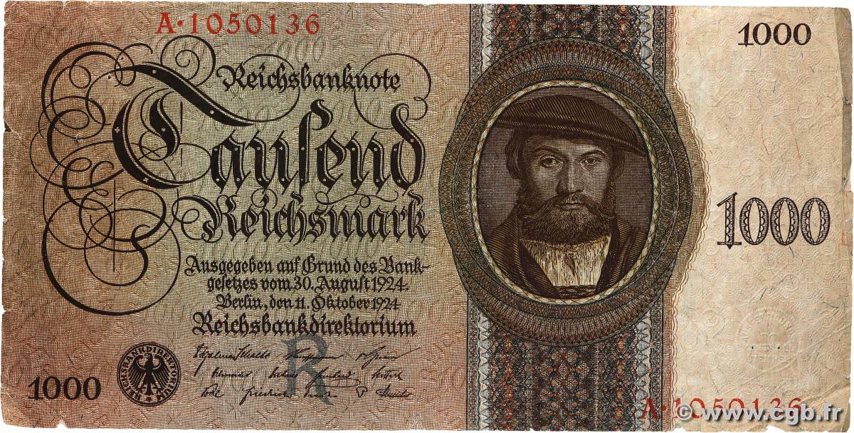 1000 Reichsmark GERMANY  1924 P.179 F+