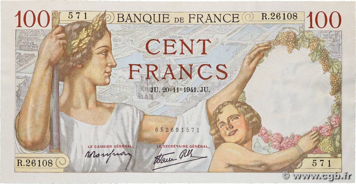 100 Francs SULLY FRANCIA  1941 F.26.61 AU